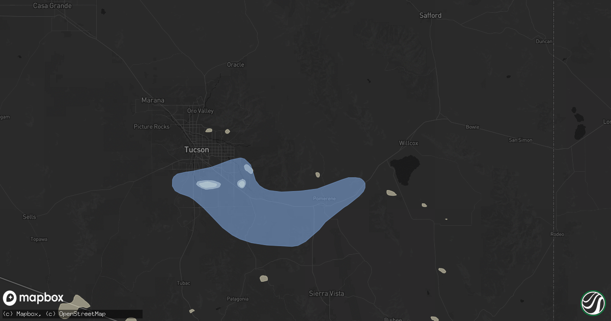 Hail map in Benson, AZ on July 12, 2026