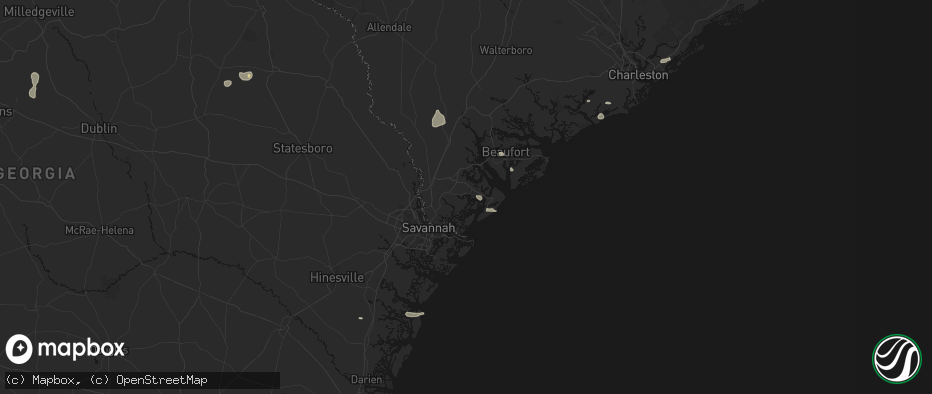 Hail map in Bluffton, SC on July 12, 2026