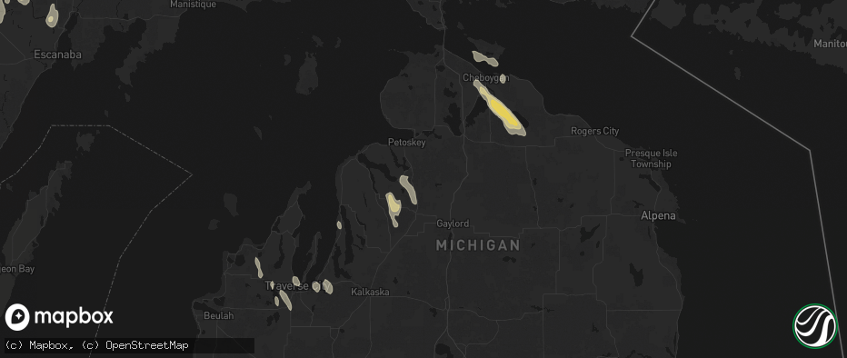 Hail map in Boyne Falls, MI on July 12, 2026