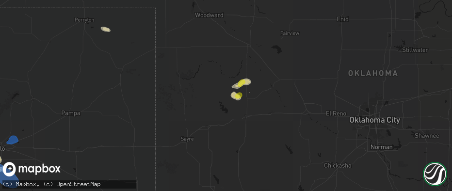 Hail map in Butler, OK on July 12, 2026