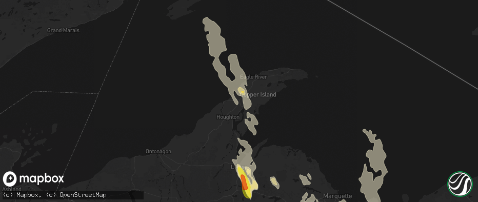 Hail map in Calumet, MI on July 12, 2026