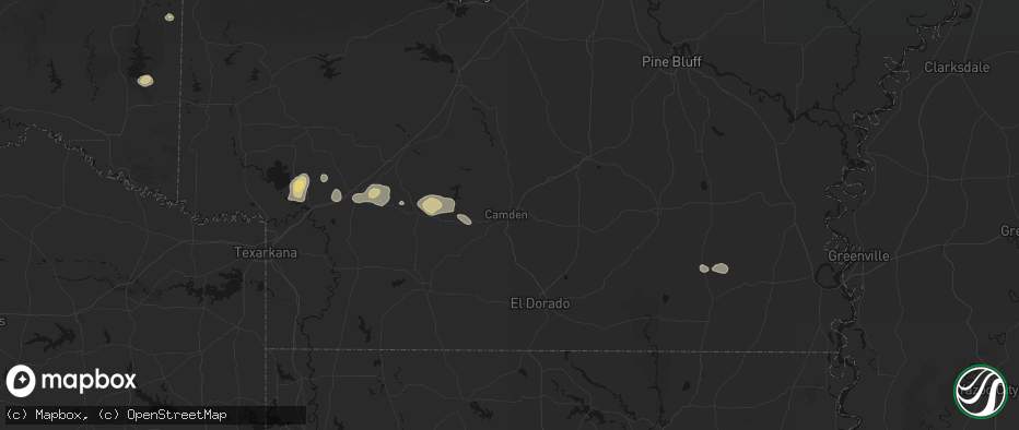 Hail map in Camden, AR on July 12, 2026