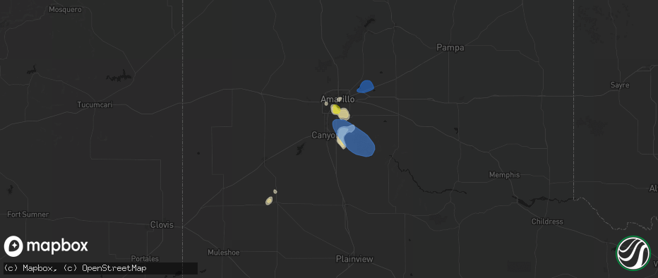 Hail map in Canyon, TX on July 12, 2026