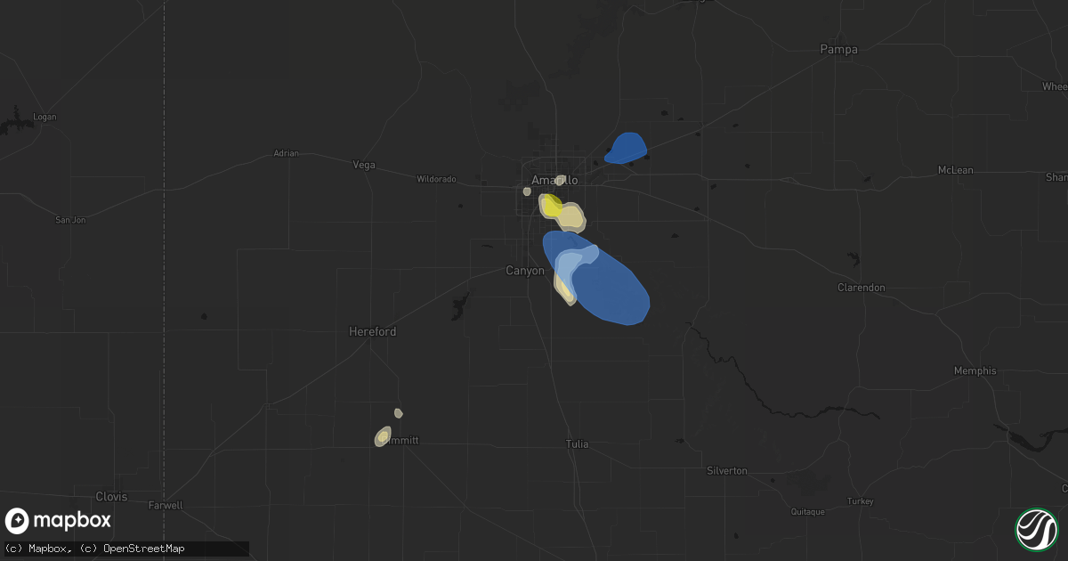 Hail map in Canyon, TX on July 12, 2026