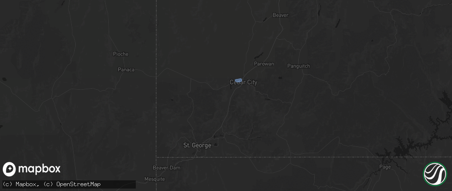 Hail map in Cedar City, UT on July 12, 2026