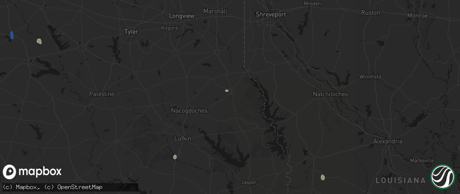 Hail map in Center, TX on July 12, 2026