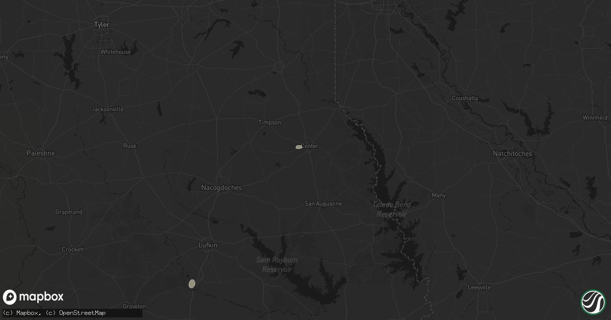 Hail map in Center, TX on July 12, 2026
