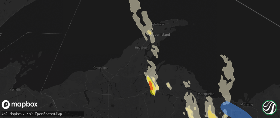 Hail map in Chassell, MI on July 12, 2026