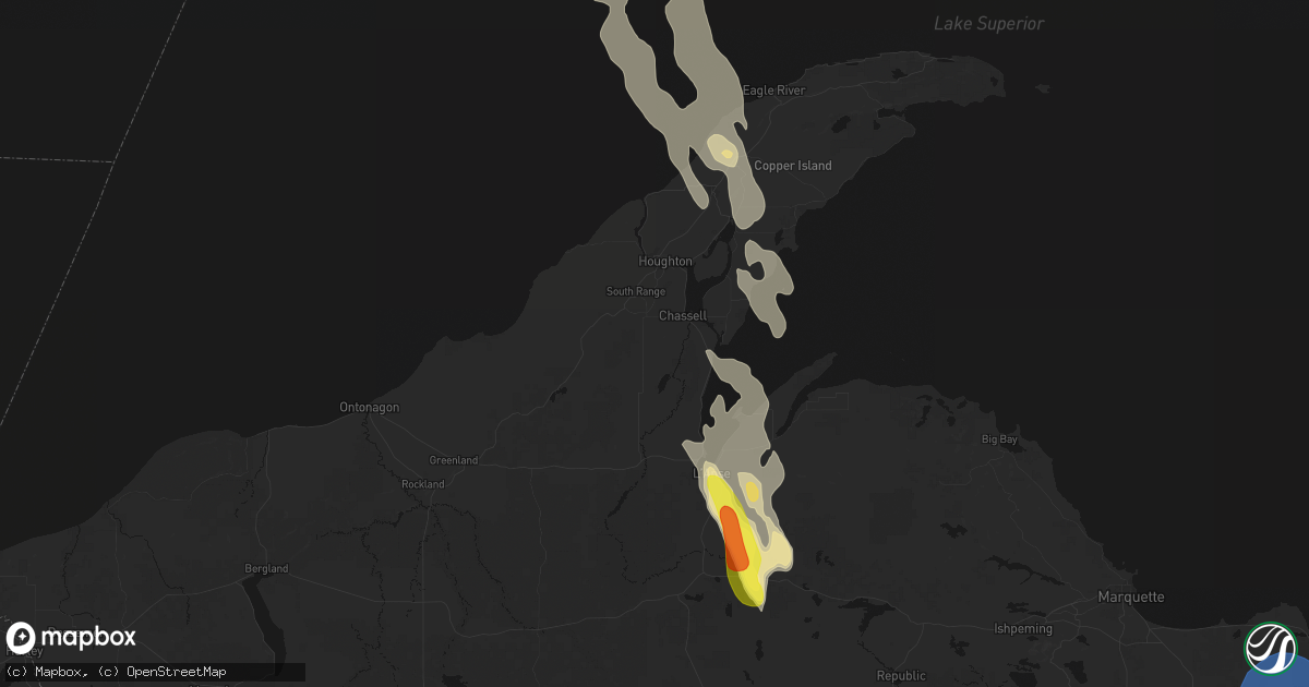 Hail map in Chassell, MI on July 12, 2026
