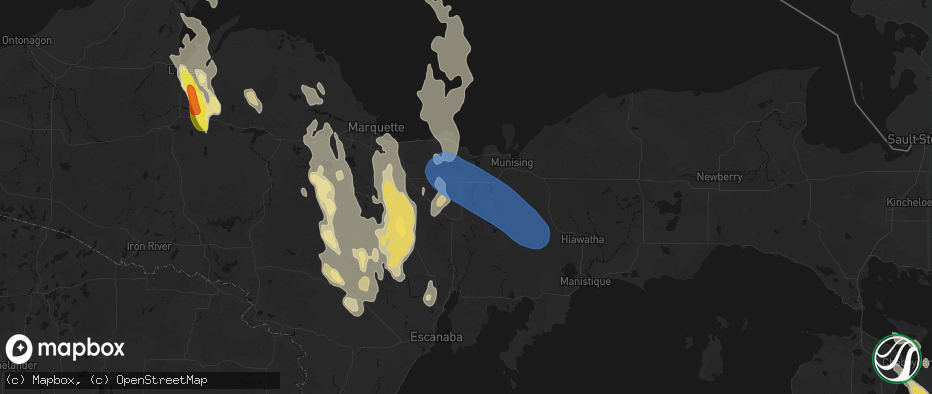 Hail map in Chatham, MI on July 12, 2026