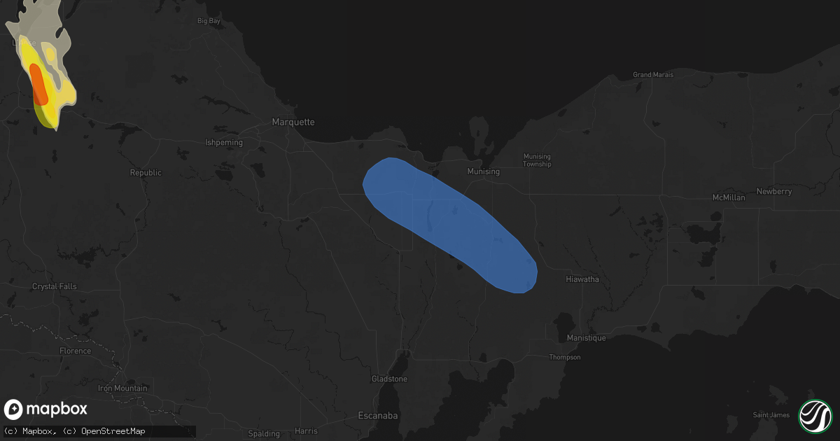 Hail map in Chatham, MI on July 12, 2026