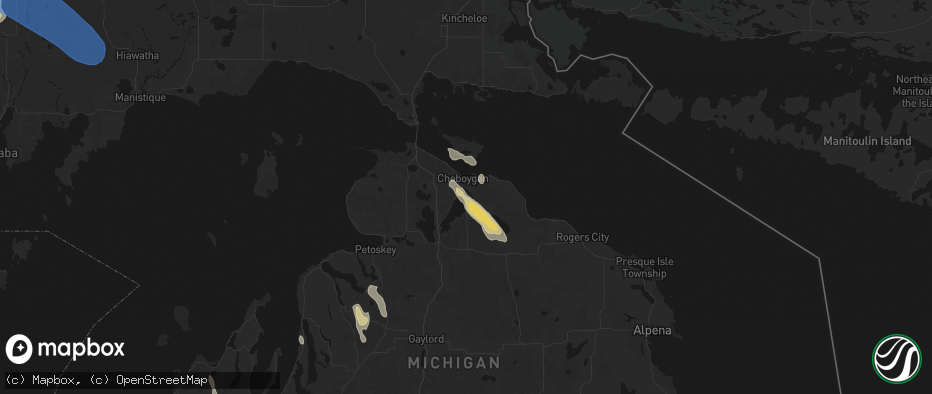 Hail map in Cheboygan, MI on July 12, 2026