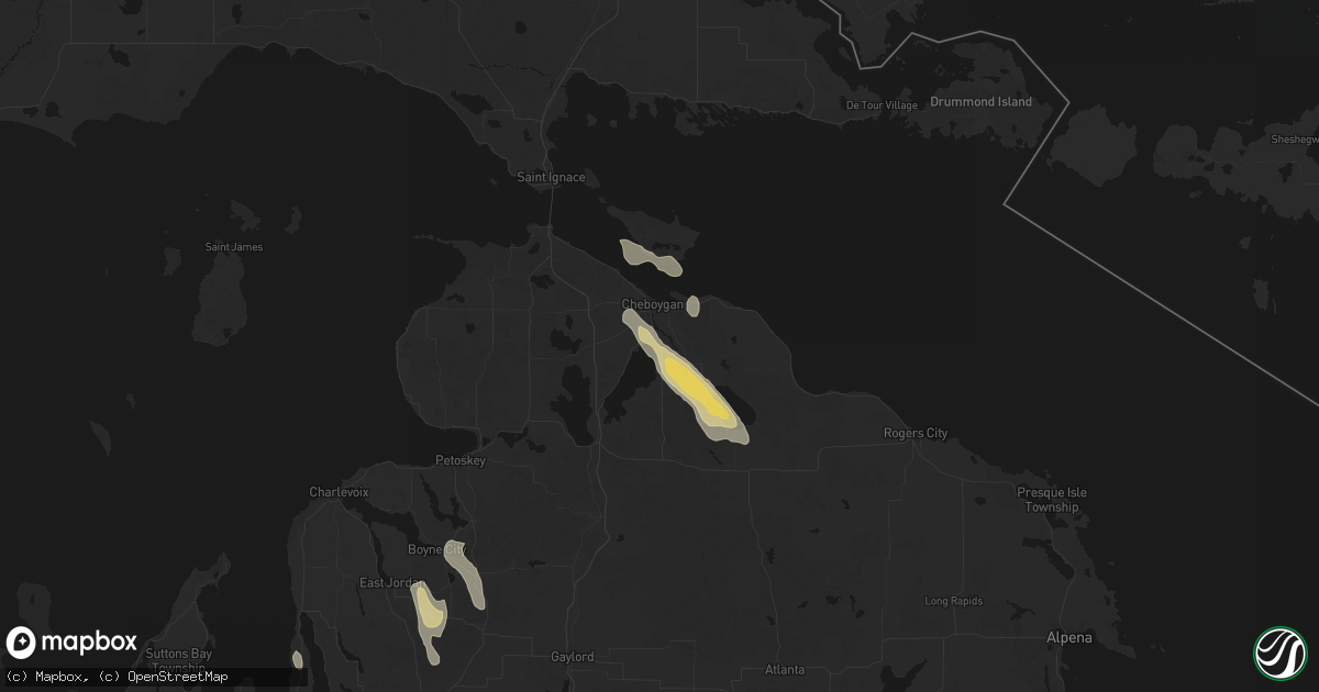 Hail map in Cheboygan, MI on July 12, 2026