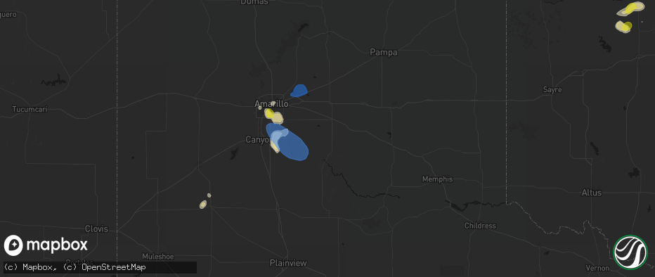 Hail map in Claude, TX on July 12, 2026