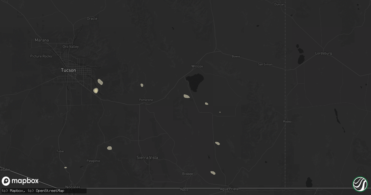 Hail map in Cochise, AZ on July 12, 2026