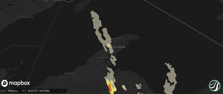 Hail map in Copper City, MI on July 12, 2026