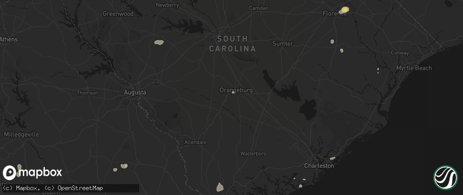 Hail map in Cordova, SC on July 12, 2026