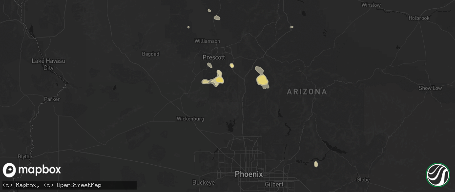 Hail map in Crown King, AZ on July 12, 2026