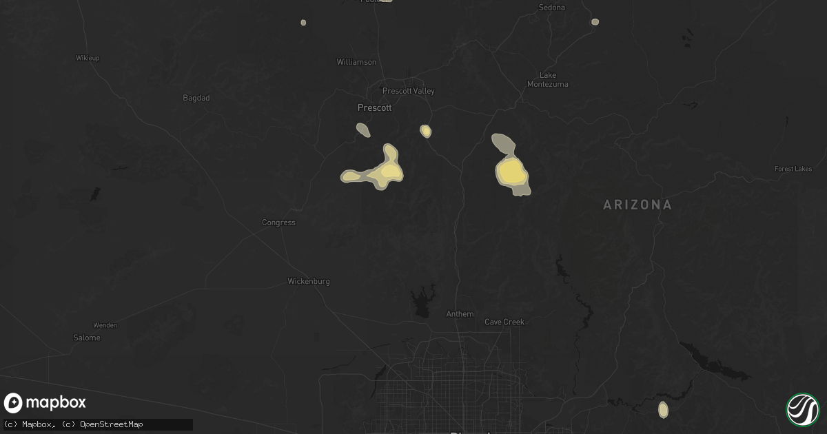 Hail map in Crown King, AZ on July 12, 2026