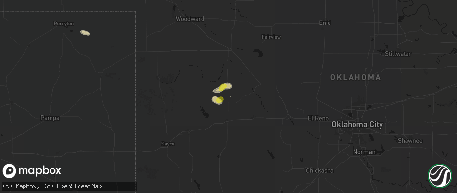 Hail map in Custer City, OK on July 12, 2026
