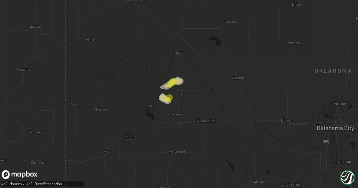 Hail map in Custer City, OK on July 12, 2026