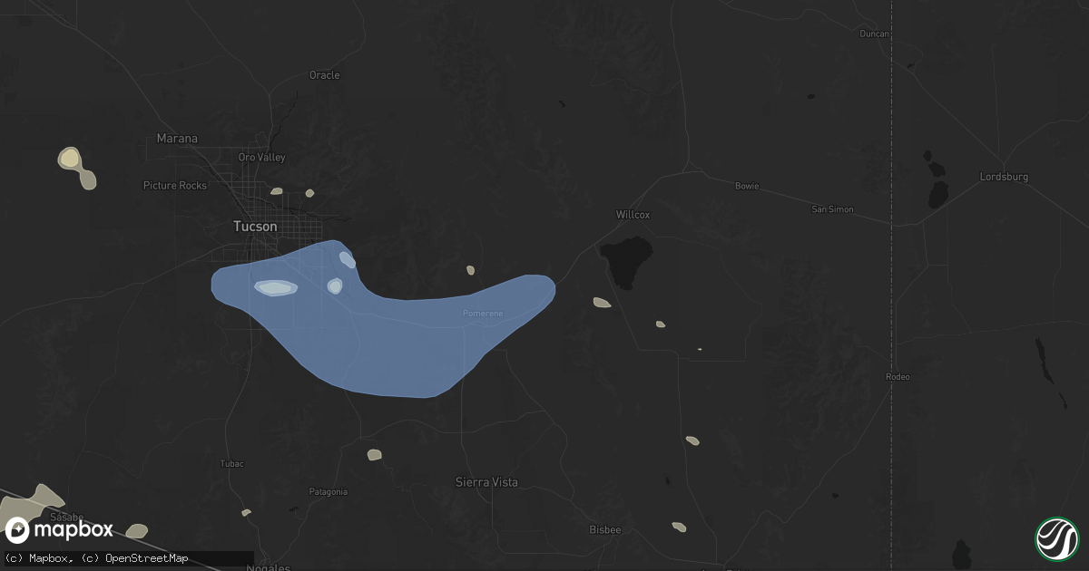 Hail map in Dragoon, AZ on July 12, 2026