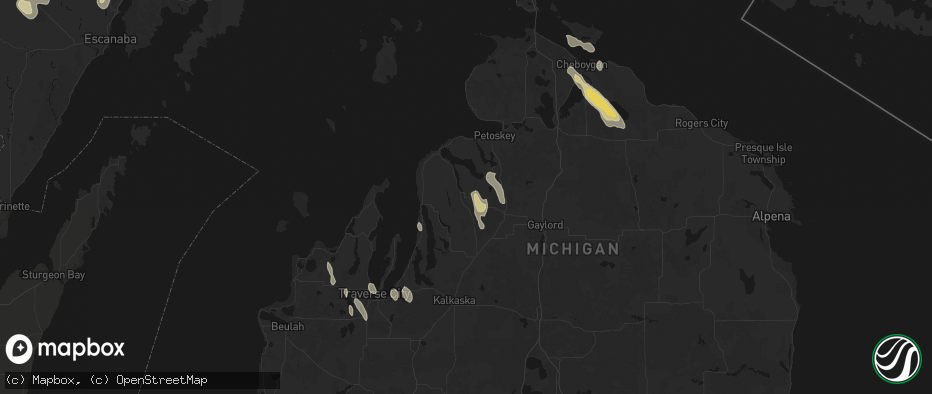 Hail map in East Jordan, MI on July 12, 2026