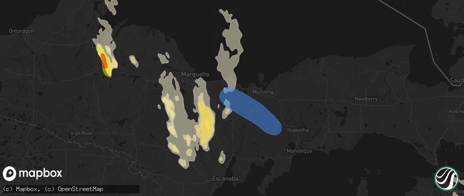 Hail map in Eben Junction, MI on July 12, 2026