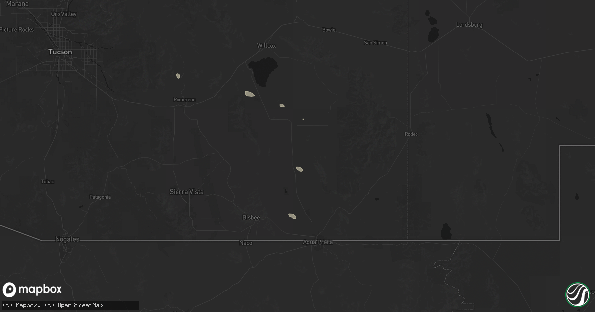 Hail map in Elfrida, AZ on July 12, 2026