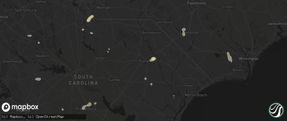 Hail map in Florence, SC on July 12, 2026