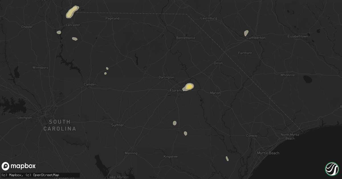 Hail map in Florence, SC on July 12, 2026