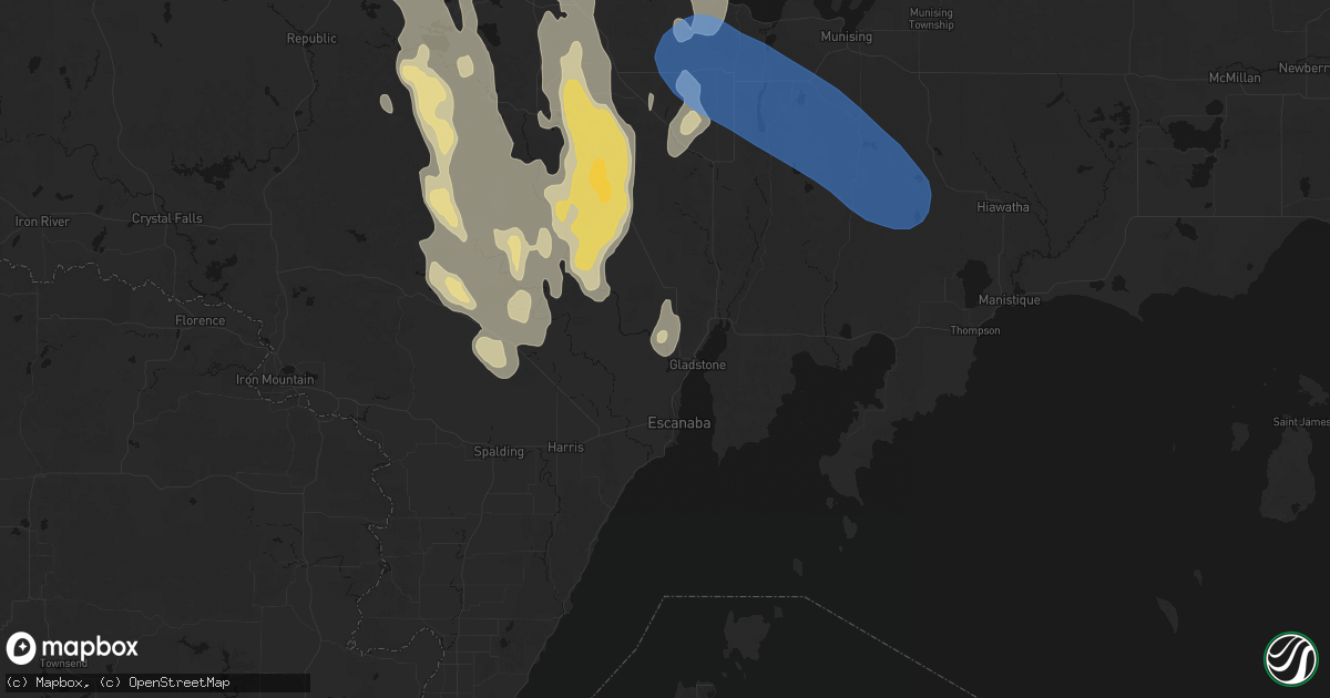 Hail map in Gladstone, MI on July 12, 2026