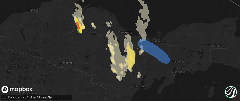 Hail map in Gwinn, MI on July 12, 2026
