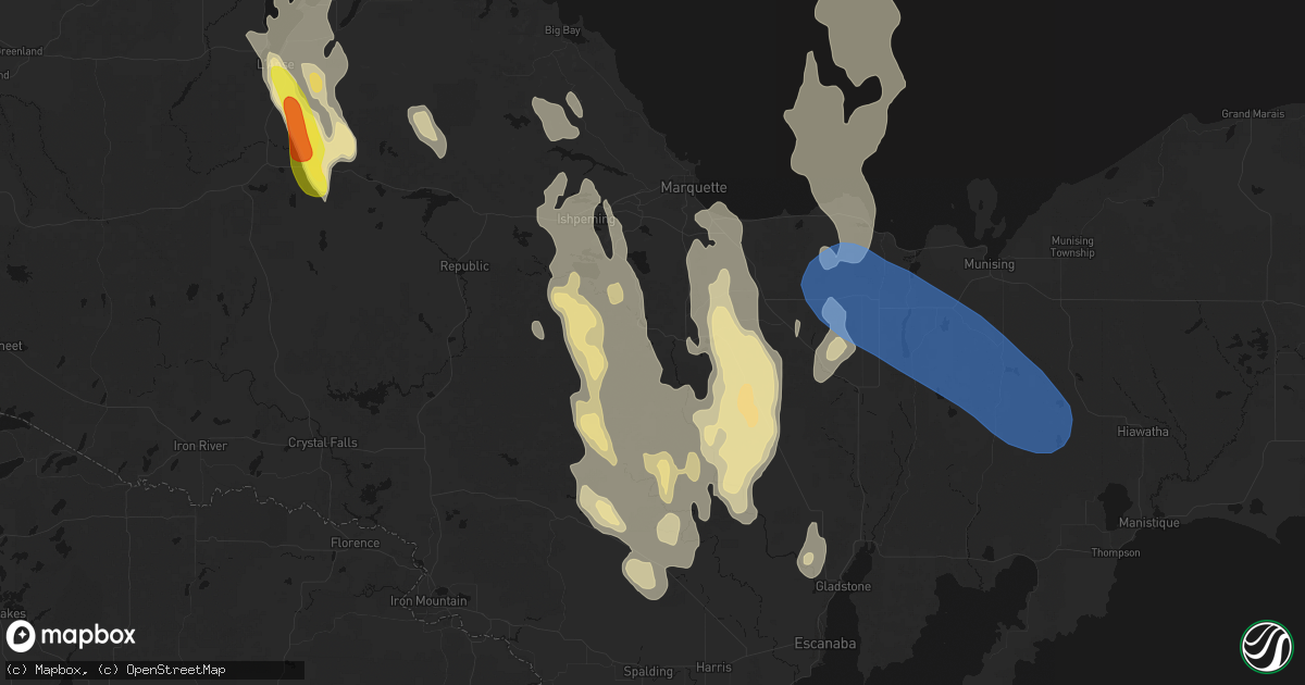 Hail map in Gwinn, MI on July 12, 2026