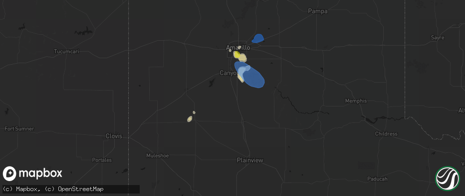 Hail map in Happy, TX on July 12, 2026