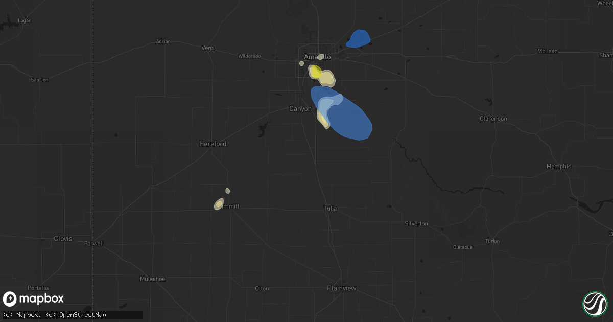 Hail map in Happy, TX on July 12, 2026