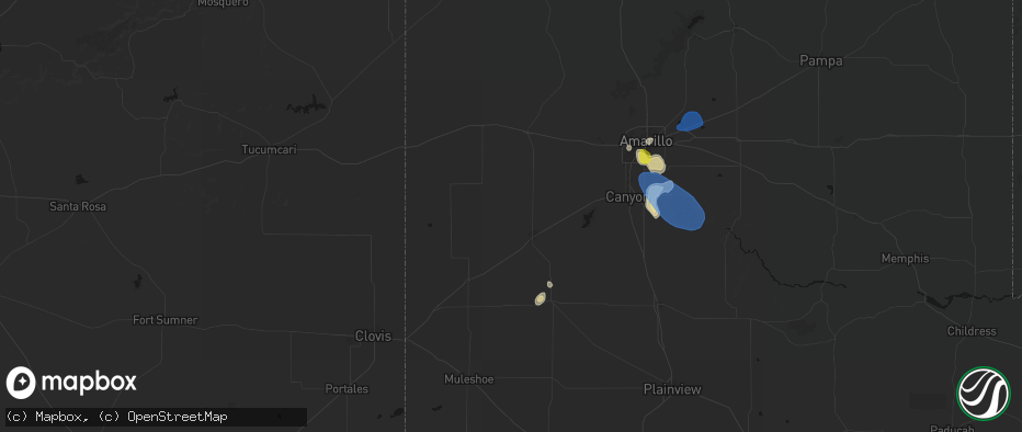 Hail map in Hereford, TX on July 12, 2026