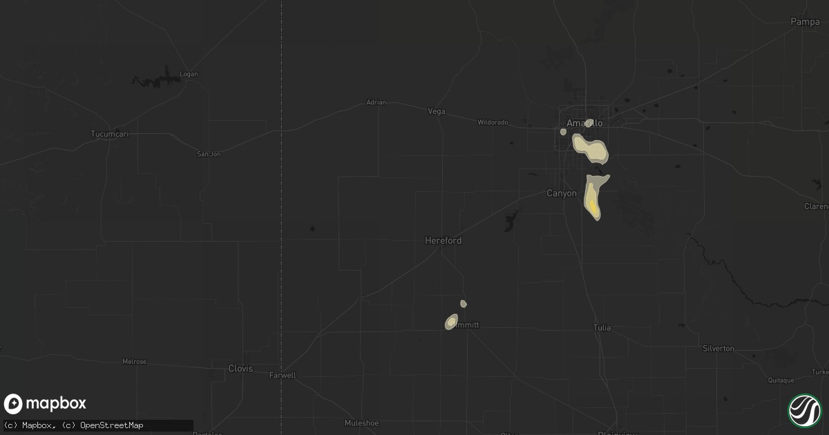 Hail map in Hereford, TX on July 12, 2026