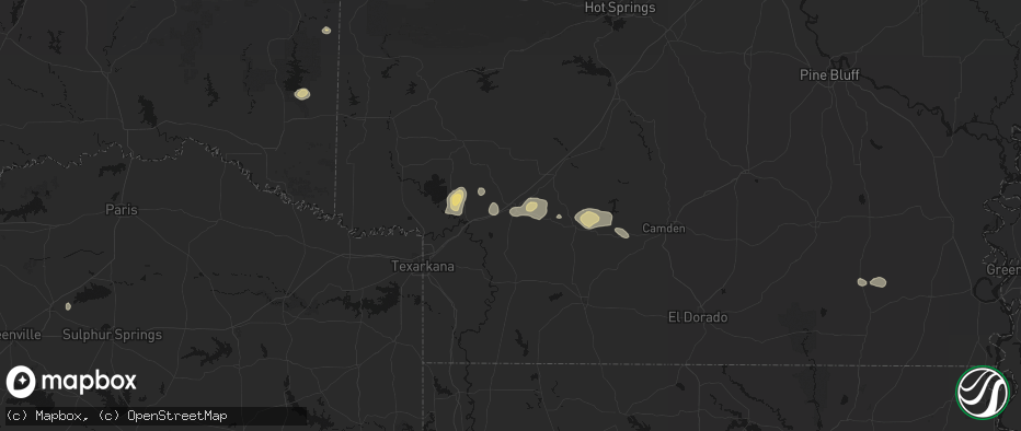 Hail map in Hope, AR on July 12, 2026
