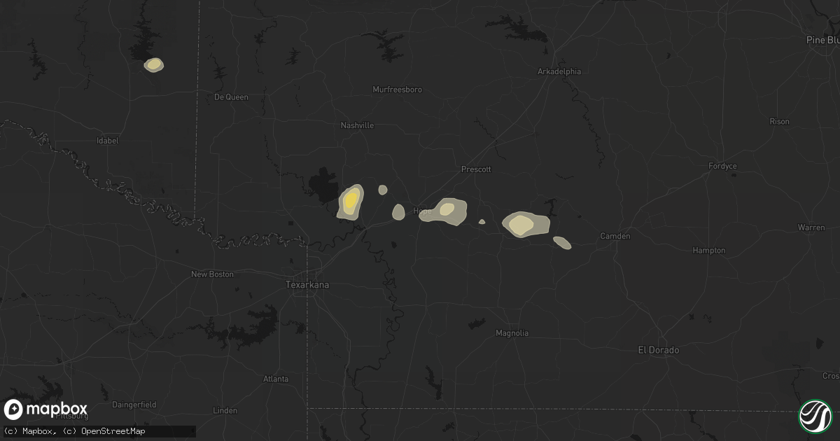 Hail map in Hope, AR on July 12, 2026