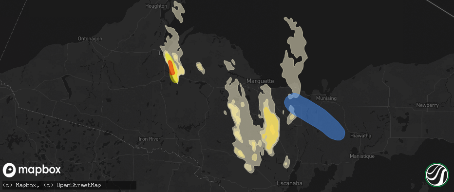 Hail map in Ishpeming, MI on July 12, 2026
