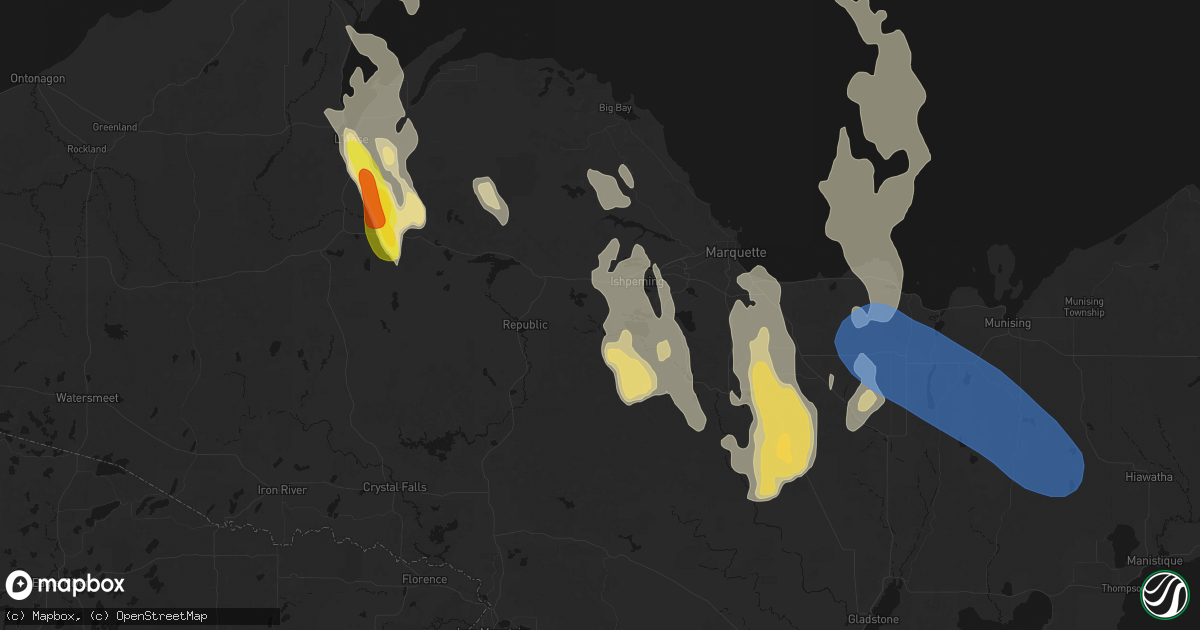 Hail map in Ishpeming, MI on July 12, 2026