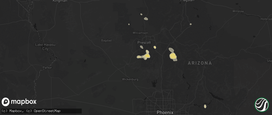 Hail map in Kirkland, AZ on July 12, 2026
