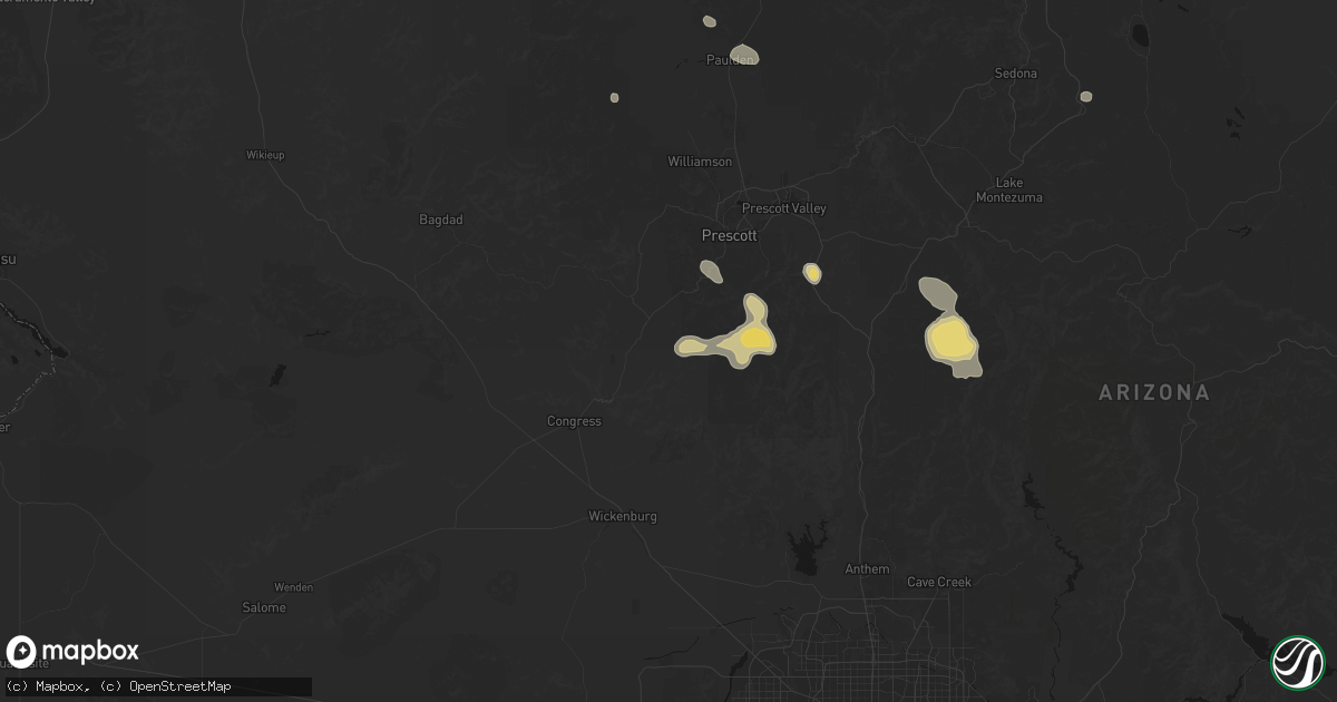Hail map in Kirkland, AZ on July 12, 2026