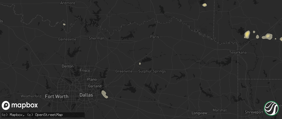 Hail map in Klondike, TX on July 12, 2026