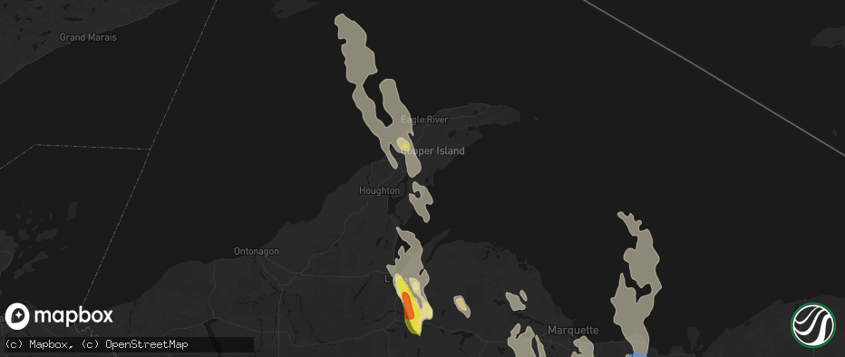 Hail map in Lake Linden, MI on July 12, 2026