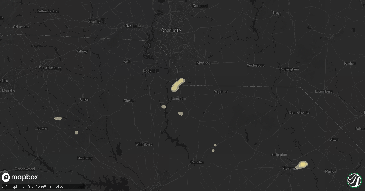 Hail map in Lancaster, SC on July 12, 2026