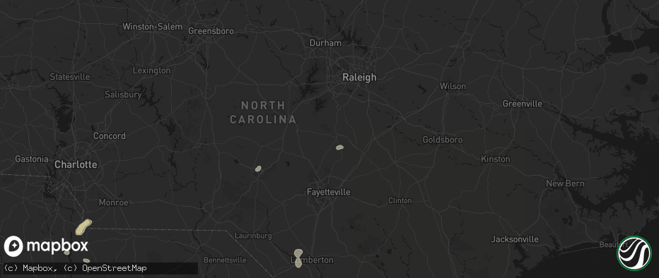 Hail map in Lillington, NC on July 12, 2026
