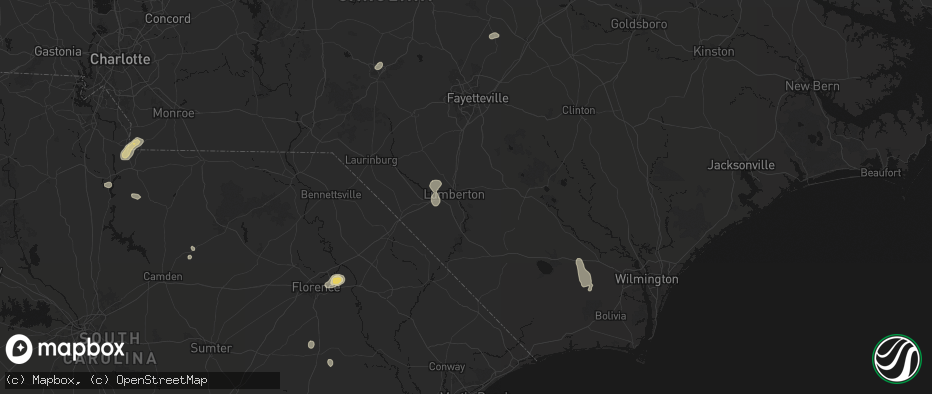 Hail map in Lumberton, NC on July 12, 2026