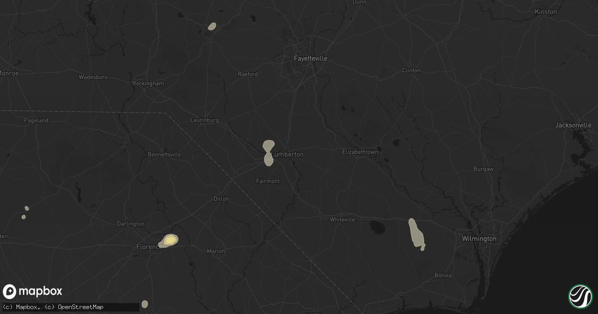 Hail map in Lumberton, NC on July 12, 2026